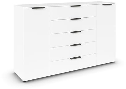 Rauch Möbel Flipp, Kommode, Farbe Weiß, Breite 160 cm | Sideboard, 2-türig, 5 Schubladen, Soft-Close-Funktion, für Schlafzimmer, Gästezimmer, Wohnzimmer, Garderobe, Flur