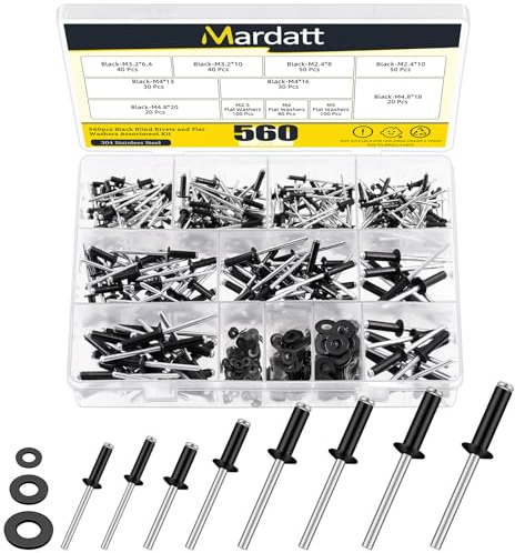 Mardatt 560Pcs 8 Sizes Pop Rivets Assortment Kit, Blind Rivets Aluminum Rivets with Washers Set for Furniture (Black)