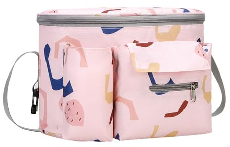 Hiseng Kinderwagen Organizer Universal Kinderwagentasche mit Getränkehalter, Kinder Buggy Organizer Große Multifunktionale Aufbewahrungstasche für Windeln Flaschen (rosa Frucht,31x15x20cm)