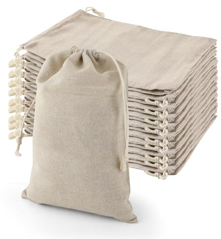 WENLISELL 24 PCS Cotton Drawstring Bags, 20x30cm Cotton Muslin Bags, Reusable Cotton Pull String Bags for Candy, Grain, Spice Storage