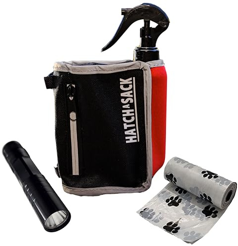 Hatch A Sack 4-in-1 Hundeleinentasche, Mehrzweck-Haustiertasche mit Kotbeutelspender, Leckerli- und Aufbewahrungstaschen, Taschenlampe, Sprühflasche, Hundetasche, passend für alle Leinen