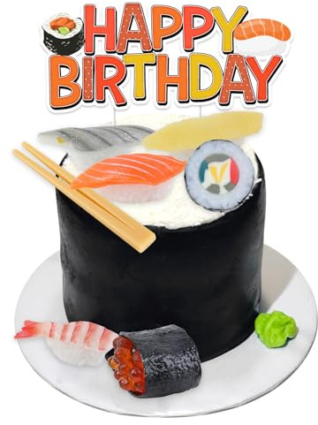 CORNER LACE Sushi Theme Cake Decorations - Sushi Chopsticks Cake Figurines Cupcake Toppers Dessert Picks, Sushi Food Theme Birthday Party Celebration Photo Props