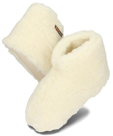 BeComfy Niedrige Wollhausschuhe Damen Herren Hüttenschuhe bis zum Knöchel | Schafwolle Innen und Außen, Niedriges Modell bis zum Knöchel ca. 14 cm, Rutschfeste Sohle, Leicht, Bei kalten Füßen