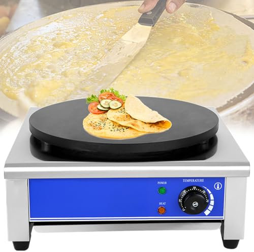 Máquina para Hacer Crepes Comercial, Máquina para Hacer Panqueques Eléctrica, placa Antiadherente de 40 cm de Diámetro, Plancha para Crepes de acero inoxidable, Temperatura Ajustable,220V2800W