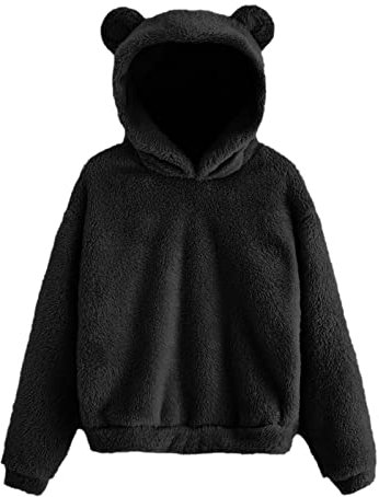 NaLatia Damen Hoodie Mit Ohren Teddyfce Pullover Flauschig Warm Kapuze Elegant Pullover Frauen Plüsch Fce Einfarbig Pulli Damen Pullover