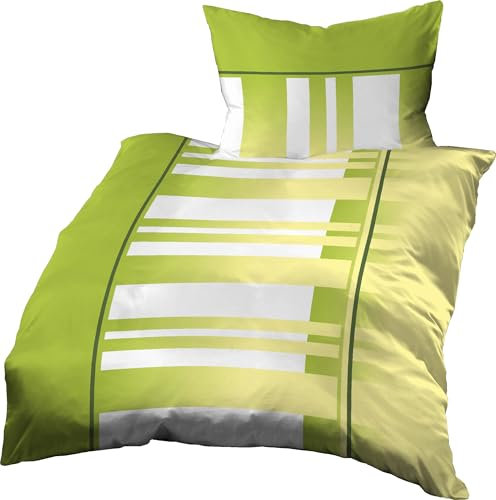 Gerald Wittmann Bettwäsche 140x200 cm + 70x90 cm, Baumwolle Seersucker, Gestreift Grün Gelb