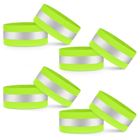 VERY IMPORTANT RUNNER - Reflekterande Armband för Hög Synlighet Running - Elastiska Band med Justerbar Stängning 8 cm och Reflekterande Rand 2 cm - Armar, Ben och Vrister (Fluorescerande, 8 stycken)