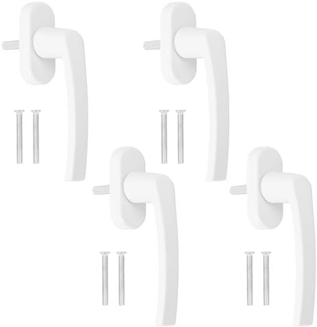 OWLMATE 4 Pezzi Maniglia Finestra, Maniglie per Finestre in Legno, Maniglie per Finestre, Maniglia Porta Finestra con 8 Viti per Finestre, Porte del Patio e Porte del Balcone (Bianco)
