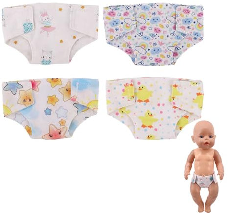 4 Stück Puppenwindeln, Puppen Windeln, Puppenzubehör Windel, Stoffwindeln Puppe, Wiederverwendbare Wickeltasche Mini-Babywindeln, Puppenwindeln Für Baby Puppen, Für 18-Zoll-Babypuppen-Wickeltasche