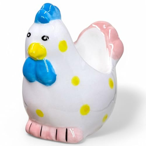 MIJOMA Eierbecher Hahn – Handbemalte Keramik, lasiert – 10 cm – Ostern Deko – Vintage Landhaus-Stil – Hühner Eierhalter (Rosa)