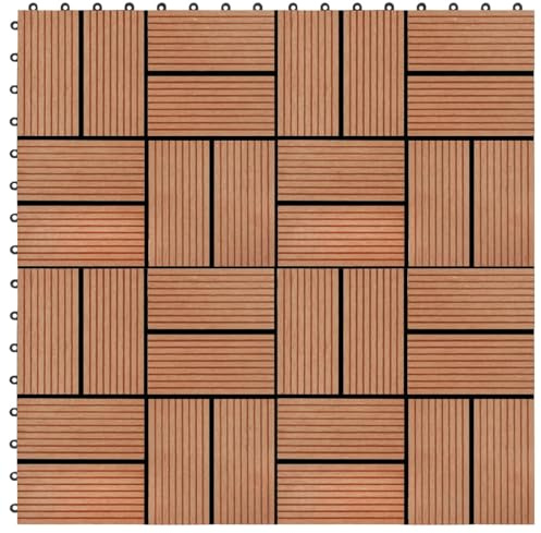 Tidyard Carreau de terrasse 11 pcs WPC 30 x 30 cm 1 m² Couleur Teck, Dalles Extérieures de Jardin, Emboîtables Carreaux Composite pour Sol, Balcon, Piscine, Spa Style B