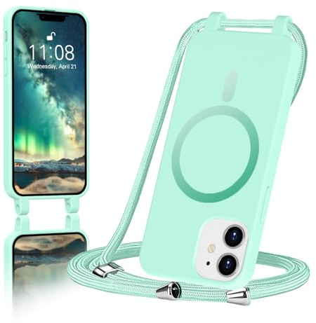 ColasGalys für handykette iPhone 12 mini Hülle mit Band Magnetisch Kompatibel mit Mag Safe für Handyhülle iPhone 12 mini mit Band Kratzfest TPU Silikon MintGrün