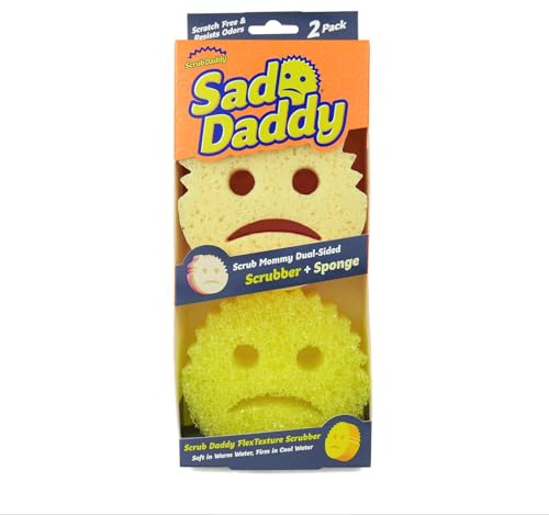 Scrub Daddy und Scrub Mommy Cranky Couple Spülschwamm - Reinigungsschwamm Gesicht Form, Texturveränderung, Kratzfreier Schwamm Küche, Schmutzradierer, Putzschwämme Spülmaschinenfest - 2er-Pack