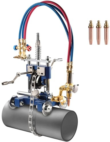 VEVOR Cortadora Manual de Tubos, Biseladora de Tubos de 5–50,8 mm de Espesor con Cadena 2210 mm, con Ángulo Ajustable 0° a 45° y 3 Puntas, con Biselado por Soplete Portátil, 400 x 400 x 260 mm