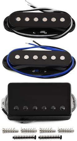 FLEOR Alnico 5 Flat Pole Single Coil Pickup und Covered Humbucker Set Schwarz HSS N+M+B Tonabnehmer für ST Style Gitarre