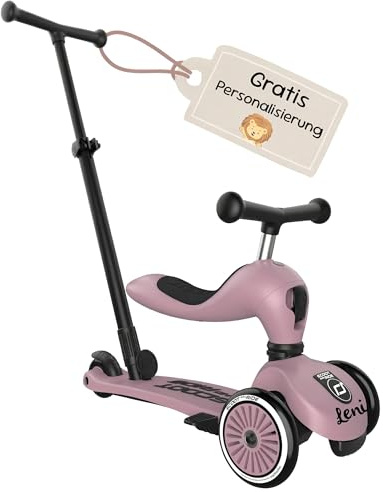 Scoot and Ride Highwaykick 1 Push & Go Wildberry personalisierbar – 2-in-1 mit Sitz & Schiebestange – höhenverstellbar – für Kinder 1–5 Jahre – mit Namen personalisiert