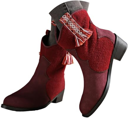 Xbemkste ankelstövlar dam med klack cowboystövlar eleganta korta stövlar västerländska stövlar slip-on ankelstövlar vintage medelhöga stövlar halvstövlar damstövlar