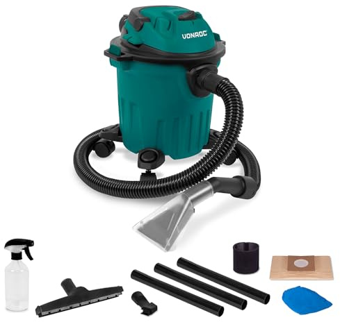 VONROC 3-i-1 fläckborttagare dammsugare - rengöring av tyger, torr/våt sugning, blåsning - kompakt, 1 000 W, 12 l tank, tillbehör ingår, perfekt för bil, trappor och möbler