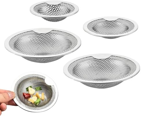 ChenYu99 4 PCS Kitchen Sink Strainers Set, 3 Sizes 304 Stainless Steel Anti-Clogging Mesh Sink Drain Filter Basket, Silver Sink Drainer Strainer for Kitchen, Bathroom & Utility Sinks
