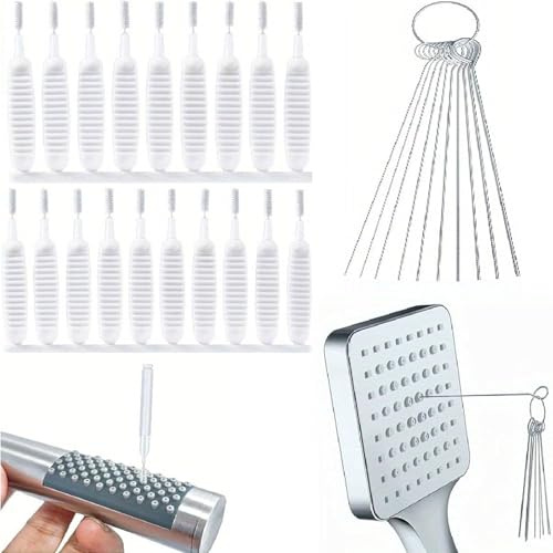 XINCHENG Shower Head Cleaning Brush, 20pcs Shower Head Cleaner Tools with 10pcs Cleaning Picks, Anti-Clogging Cleaning Brush for Bathroom Small Hole Gap Nozzle Window Slot