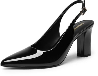 DREAM PAIRS dam Slingback klackar Chunky blockklackar spetsiga slutna pumps bekväma arbets- och kontorsskor fest brudskor