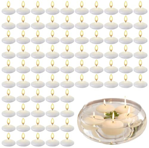 80 Piezas Velas Flotantes Agua - 3.8x1.5 Cm Círculo Sin Humo Velas Pequeñas Flotantes Blancas Sin Aroma Agua Para San Valentín, Acción de Gracias, Boda, Vacaciones, Fiestas y DecoracióN Del Hogar