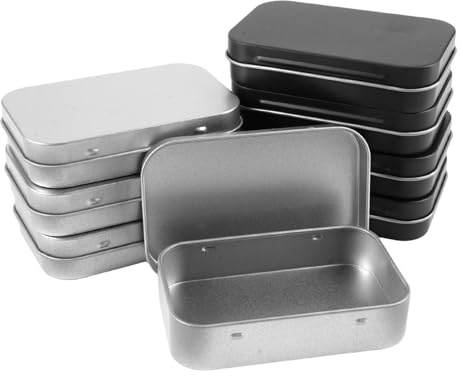 8 Piezas Caja Metalica Pequeña, 9,5 x 6 cm Mini Latas de Metal con Tapa | Cajas Metalicas Latas, Portátiles Tin Box, Pequeñas Cajas Metálicas, Para Dulces, Aretes, Llaves, Monedas Negro y Plateado