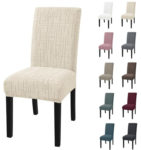 YSTELLAA Stuhlhussen 6er Set, Stretch Stuhlbezug, Hussen Für Stühle Abnehmbarer Waschbarer, Universale Stuhlbezüge, Stuhlüberzieher, Für Haus, Küche, Hotel, Restaurant, Bankett, Beige
