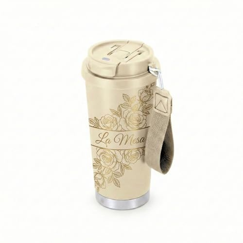 SOUVENIRS FACTORY Vaso Térmico Personalizado 500 ml de Acero Inoxidable – Doble Pared, Bebidas Frías y Calientes – Personalización Frontal (Crema)