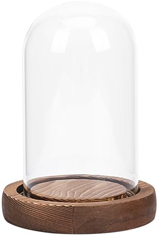 Milisten Decorative Glass Cloche Candle Holder Set with Glass Dome and Vintage Wood Base, 7x12cm Hurricane Candle Cover for Home and Living Room Décor
