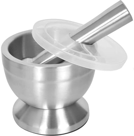 Mortel med stöt set, 304 rostfritt stål livsmedelssäker Pestle and Mortar med plastskydd, liten kryddkvarn kross, örtkvarn för kryddor, pestos eller pasta