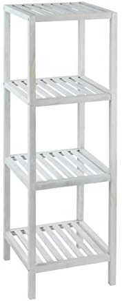 WENKO Regal Norway mit 4 Böden Natur Weiß - Badregal, Wohnregal, Walnussholz, 36 x 112 x 36 cm, Weiß gekälkt, 112 x 36 x 36 cm