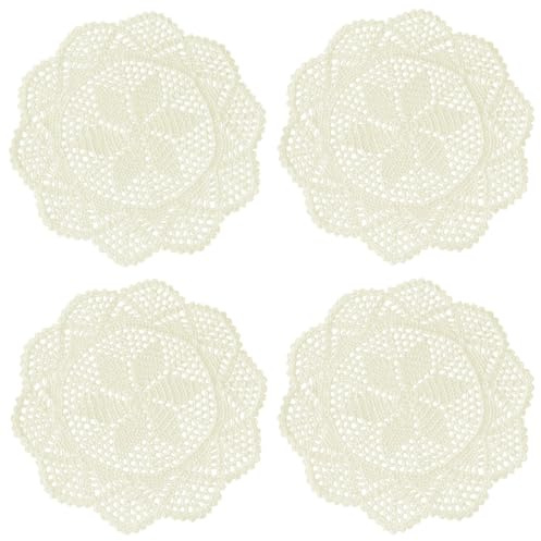 Yizunnu Set di 4 tovagliette in cotone vintage all'uncinetto a mano tovagliette da tavolo con centrini floreali rotondi 30 cm beige