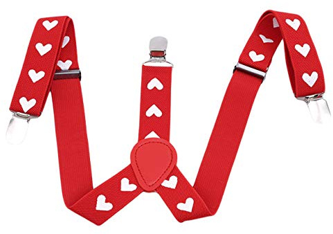 ZALING Chidren - Bretelle per bambini con stampa a forma di cuore rosso, con retro a Y, regolabili, con clip, bretelle elastiche per feste, Rosso, taglia unica