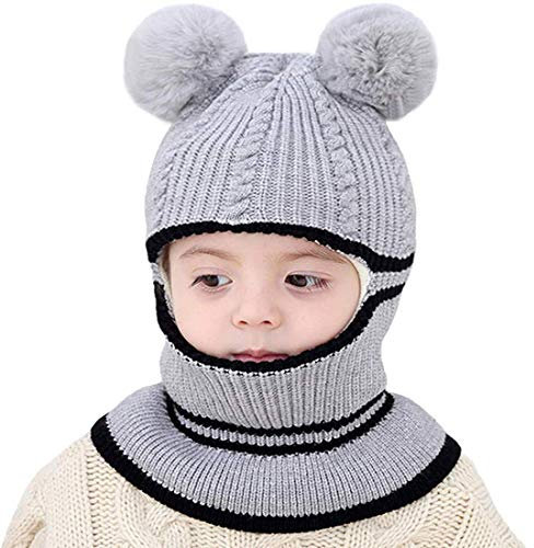 Yixda Baby Kinder Winter Mütze Jungen Mädchen Kapuzenschal Mützen Hüte (Bär-Grau)