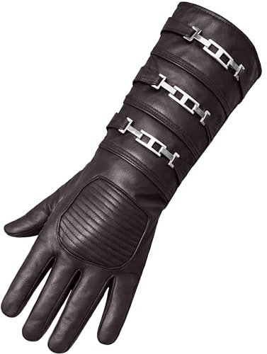 URBAN BUCK Echt Leder Cosplay Herren Lange Stulpen Kostüm Handschuh, Linke Hand - Brauner Handschuh, Medium