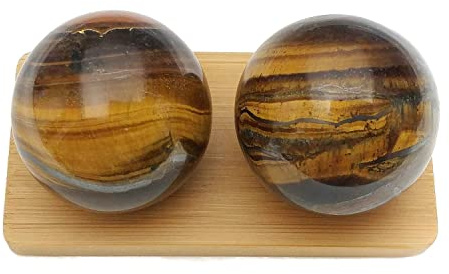 Top Chi Tigers Eye Baoding Balls for Hand Therapy, Exercise, and Stress Relief (Large 2 Inch)