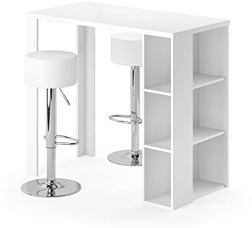 Vicco Bartisch-Set Noel, Weiß, 120 x 60 cm mit 2 Barhockern, mit offenen Ablagen zur platzsparenden Aufbewahrung