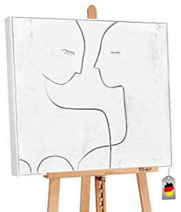 YS-Art Abstrakt Acryl Gemälde auf Leinwand Anziehung handgemalt Wandbilder Wohnzimmer modern Wohndekor Bild weiß Paar echte Kunst Marina Julinski 100x100 cm