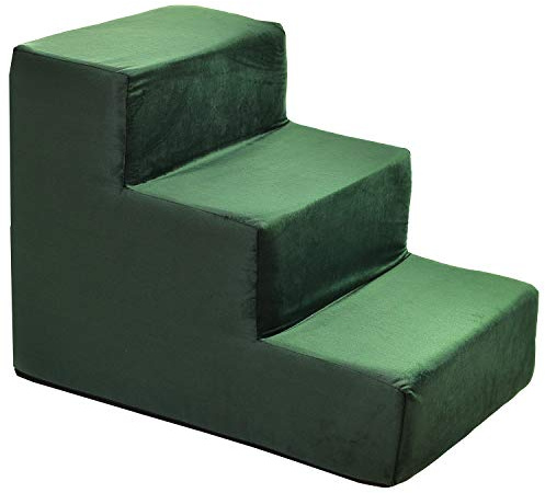 BOUTIQUE ZOO Hundetreppe 30 cm hoch | Katzentreppe Haustiertreppe | 3 Stufen | Hunde Katzen Haustier | für Bett und Auto | Trepp für kleine Hund | Samtstoff | Farbe: Velvet: Grün