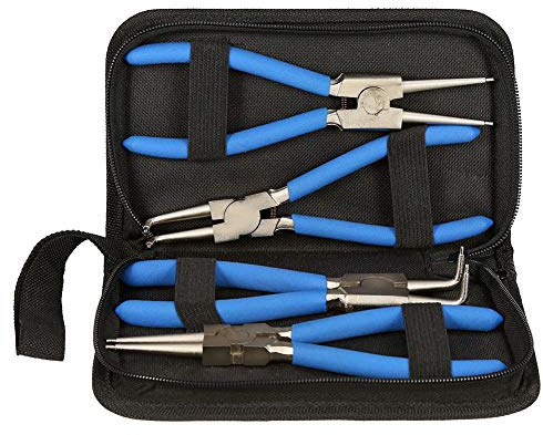 Ein Set mit 4 Sicherungsringzangen, davon 2 gerade Zangen und 2 Biegezangen, Sicherungsringzangen innen und außen für Nutzfahrzeuge