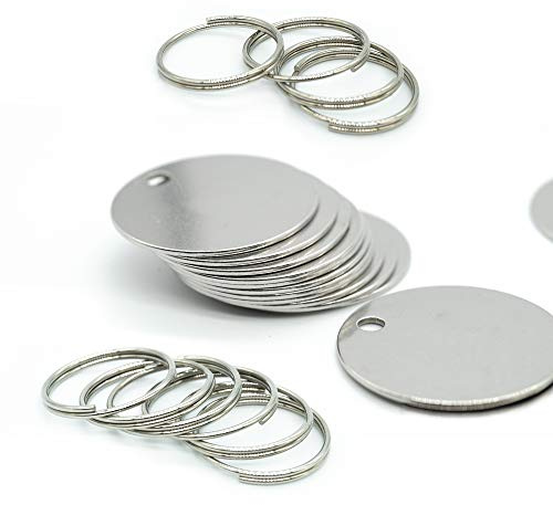 3 cm runde Stanzrohlinge, rostfreie Stahletiketten mit geteiltem Ring, 25er Packung