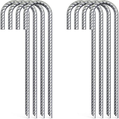 HBSTK 8 * 30cm Heavy Duty Galvanised Steel Ground Rebar Stakes J Hooks Anchors Anchorage Stakes Tent Pegs for Castles,Tents,Trampolines,Bouncy,Camping,Football Nets