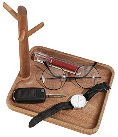 Schlüsselschale für den Eingangstisch, Holz-Organizer, Parfümtablett für Kommode, 3 Ebenen, Holzregal für Schlüssel, Ringe, Geldbörse, Schmuck, Telefon und mehr