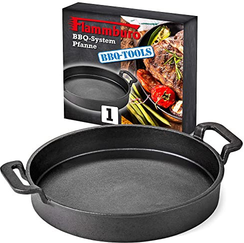 FLAMMBURO BBQ-SYSTEM Poêle Ø 30 cm – Fonte avec revêtement émaillé en porcelaine – Pour tous les plats de poêle au barbecue – Diamètre 30 cm – Compatible avec les fabricants renommés