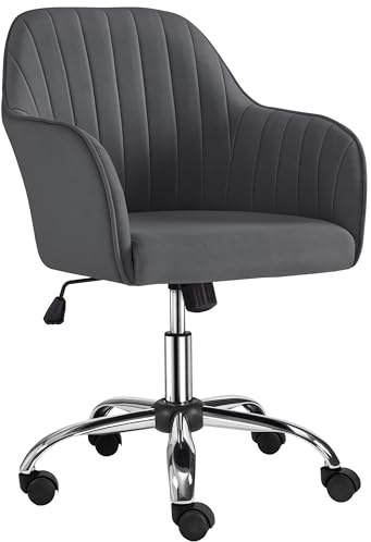 Yaheetech Sedia Scrivania Poltroncina Ufficio Ergonomica in Velluto Girevole a Rotelle Reclinabile Altezza Regolabile Imbottita Portata 136 kg Grigia