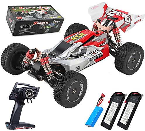 X-Verse WLtoys WLtech XKS 144001 Ferngesteuertes Auto, 2.4GHz 1:14 4WD 60KM/H Offroad Drift Auto Ferngesteuert Hochgeschwindigkeits Geländewagen RTR für Erwachsene- 3 Batterien (Rot)