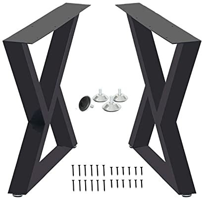 HMTE Tischbeine aus Metall, robuste Industrie-Tischbeine, Schwarze Tischbeine, Möbelbeine, 70 cm hoch x 45 cm breit, mit Bodenschutz (2-teiliges Set)