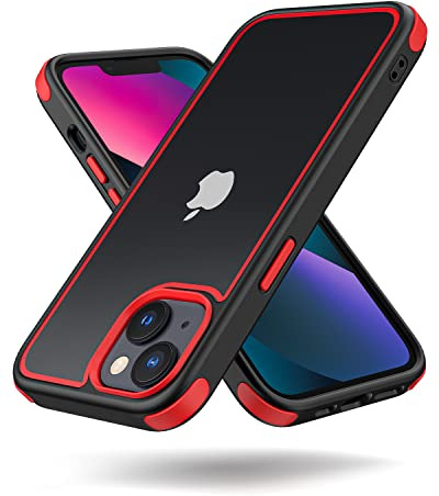 MobNano Ultra Durchsichtig Hybrid Hülle für iPhone 13 Hülle, iPhone 14 Hülle Stoßfest Silicone Bumper Handyhülle Shockproof Transparent Fallschutz i Phone 13 14 Case - Schwarz/Rot