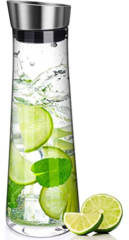 Fabaoday Jarra de Agua de Vidrio,1000ml Botella de Cristal con Tapa,Botella de agua de cristal para Jugo Caliente/frío,té,Leche y café
